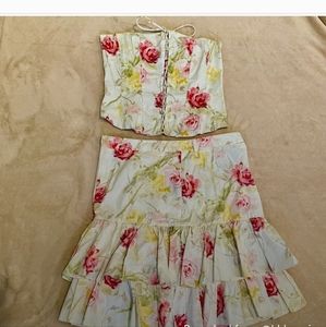 ISO ralph lauren floral bustier strapless top and skirt set